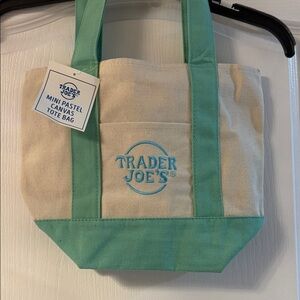 Trader Joe's Mint Green and Cream Canvas Tote Bag